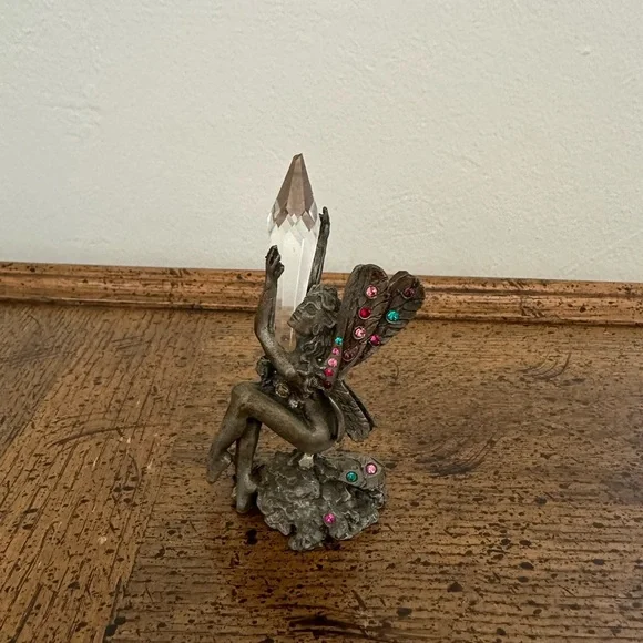 Rare Comstock CCI Pewter Fairy Fae Nymph Pixie Crystal Rhinestones Figurine - Picture 2 of 11